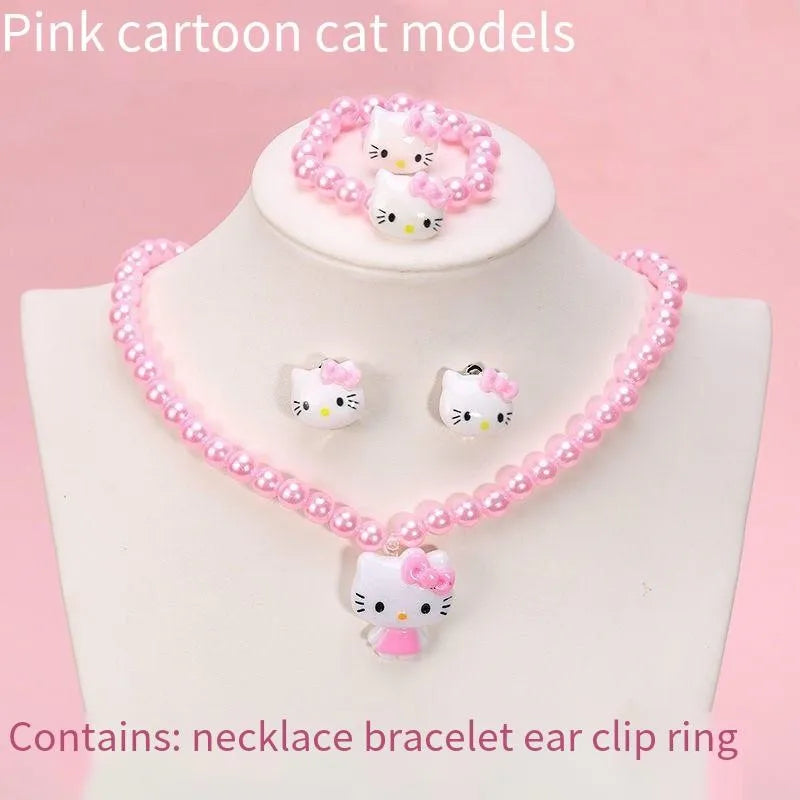 4pcs/set Sanrio Kawaii Hello Kitty Necklace, Hairclips & Ring Set - Image 5